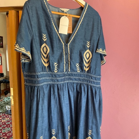 XXL Monsoon London Peacock feather dress blue NWT - Picture 8 of 16